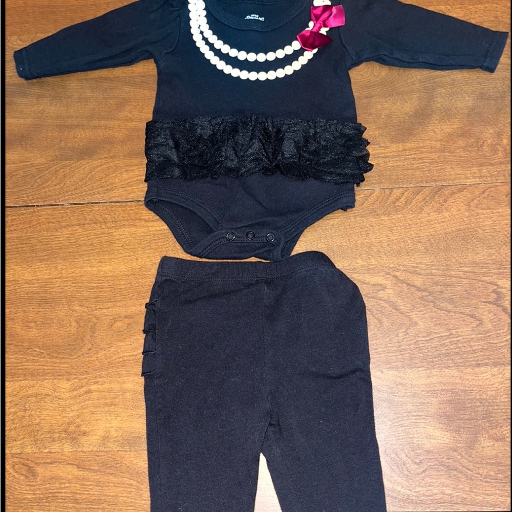 Kids Black Matching Set with Pearl, Ruffles and a Bow